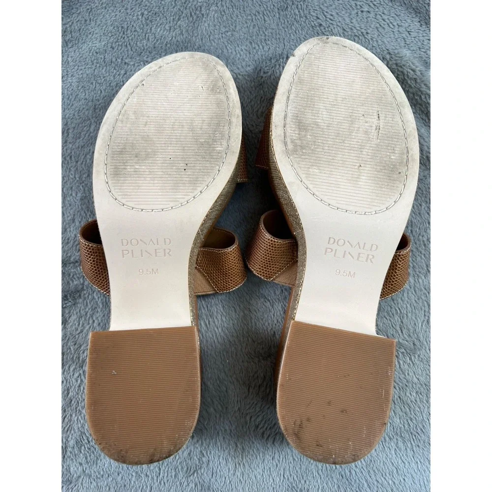 Donald Pliner Disco Platform Sandals 9.5 Brown Snake Embossed Raffia Slides